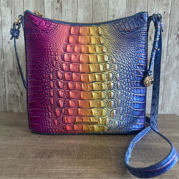 Brahmin Handbags - Brahmin Katie Multicolor Magic Ombre Crocodile Embossed Crossbody Bag Pink Blue